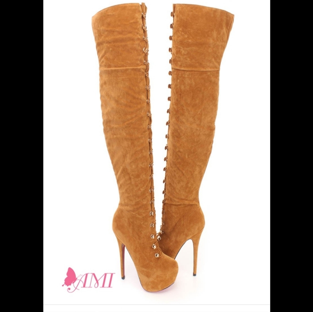Faux suede otk (over the knee) heel boots.